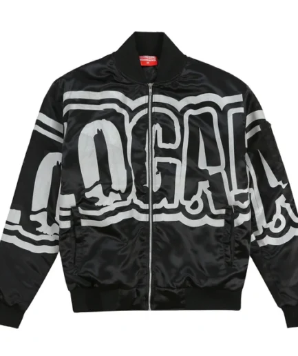 Glo Gang Oversized Font Logo Bomber Jacket Black