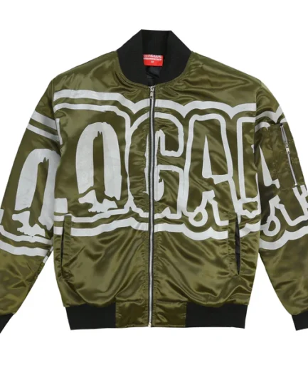 Glo Gang Oversized Font Logo Bomber Jacket Olive