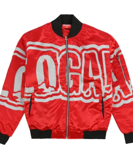 Glo Gang Oversized Font Logo Bomber Jacket Red